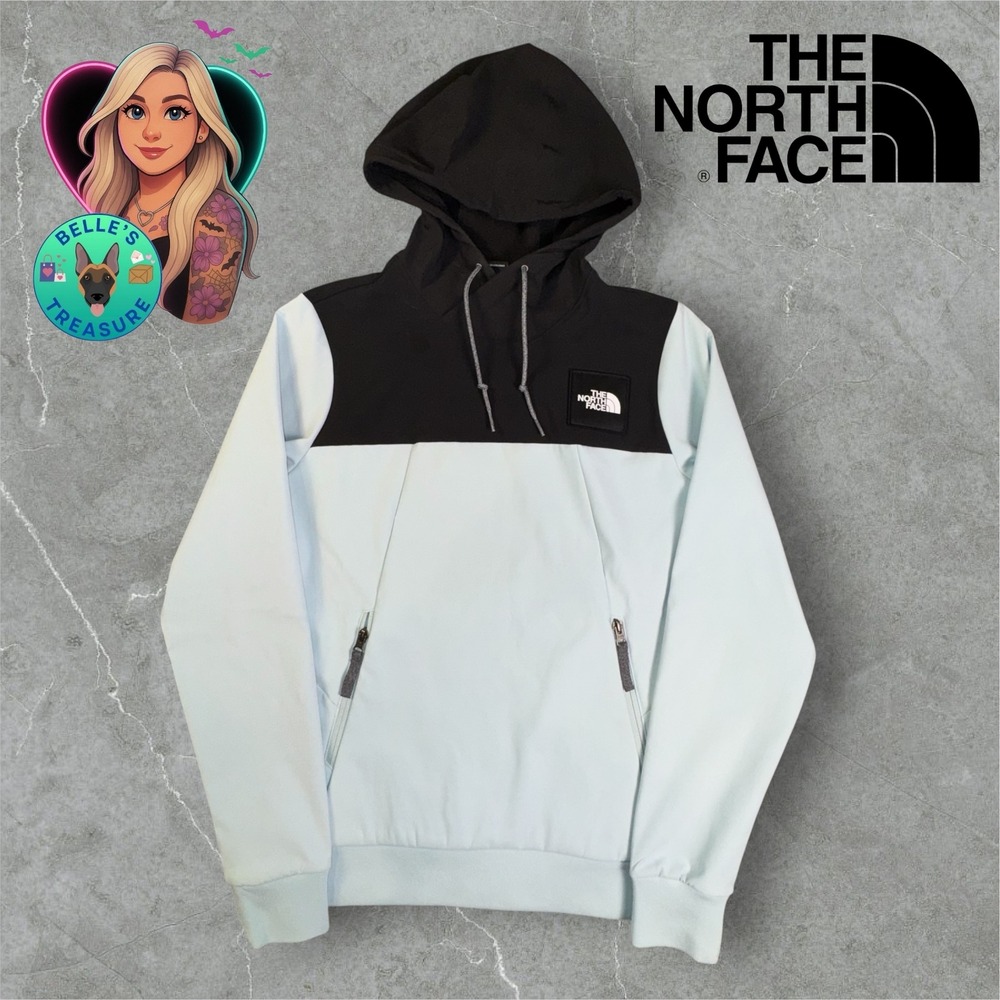 The North Face Hoodie Women's XS TeknonPullover Black Baby Blue Zipper Pockets